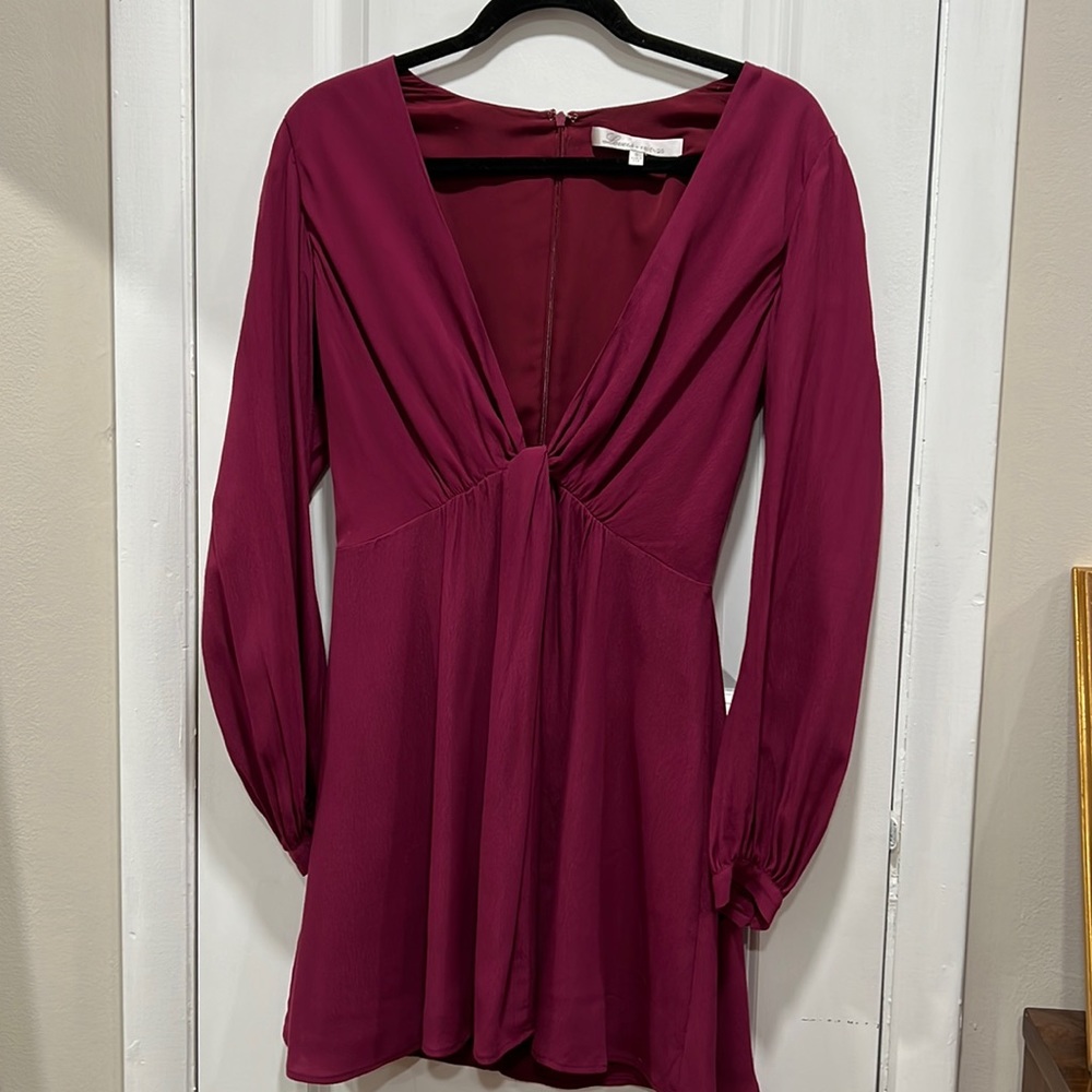 Lovers + Friends Plum Orchid Purple Vneck Plunge Long Sleeve Mini Dress Sz S